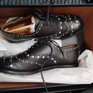 Coach Black Leather Oxfords Shoes with Silver Accents
